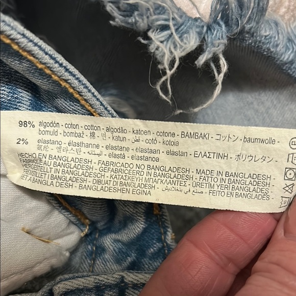 Zara Blue Jean Shorts Distressed Raw-Edge Hem - Picture 3 of 4